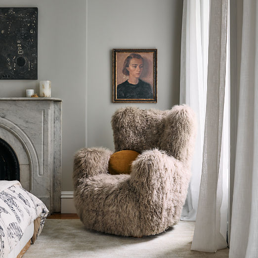 Bozzi Taupe Mongolian Sheepskin Accent Chair