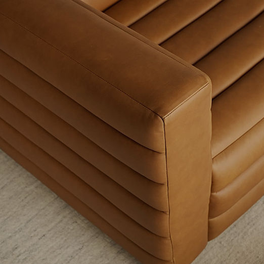 Strato 80" Channeled Brown Leather Sofa