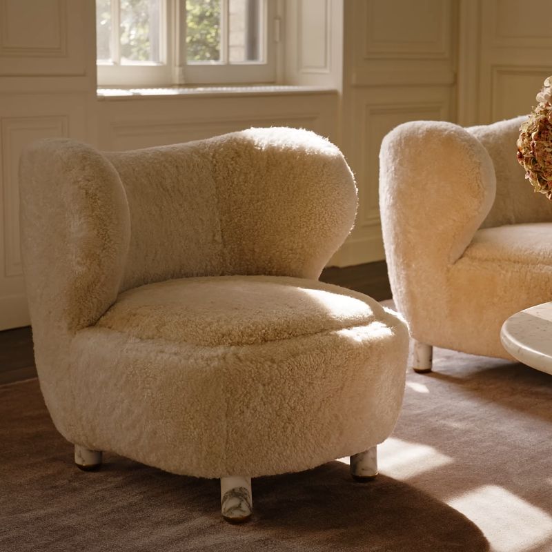 Nadine Shearling Accent Chair with Marble Legs by goop