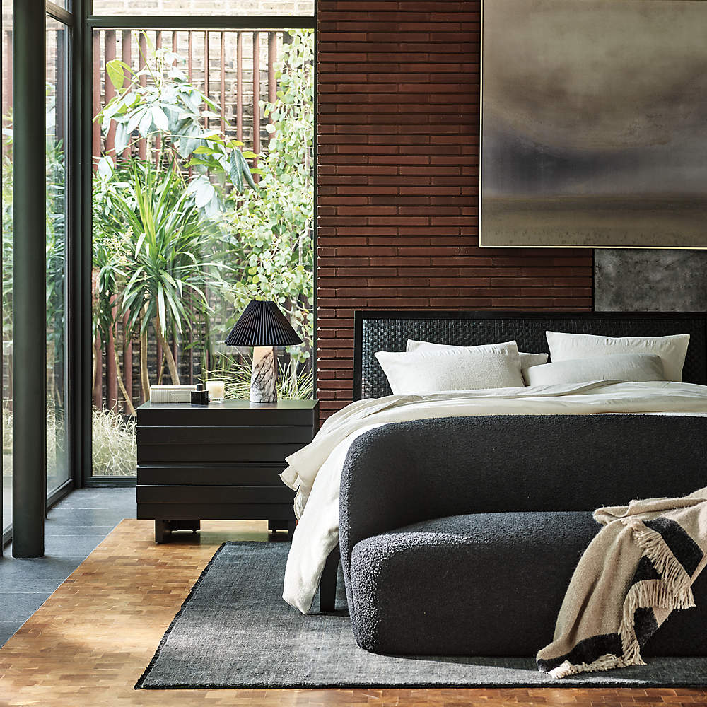 Black leather sales queen bed