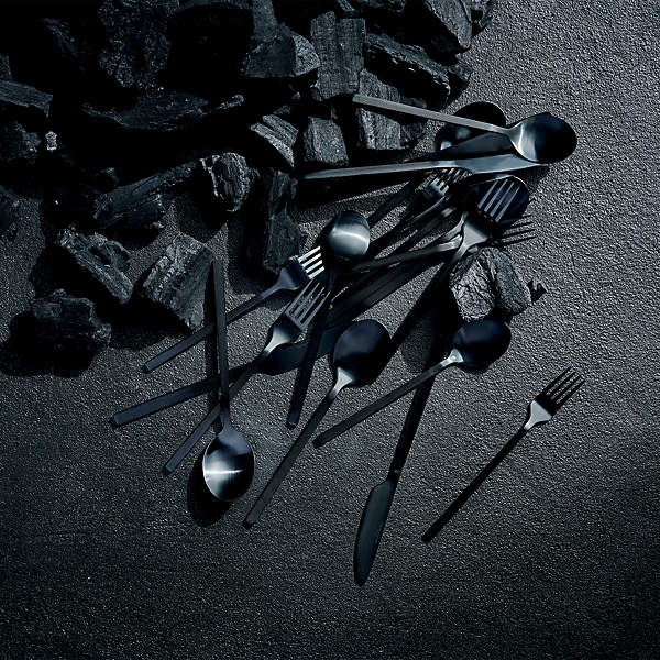 CB2 - January Catalog 2019 - 20-Piece Stiletto Brushed Black Flatware Set