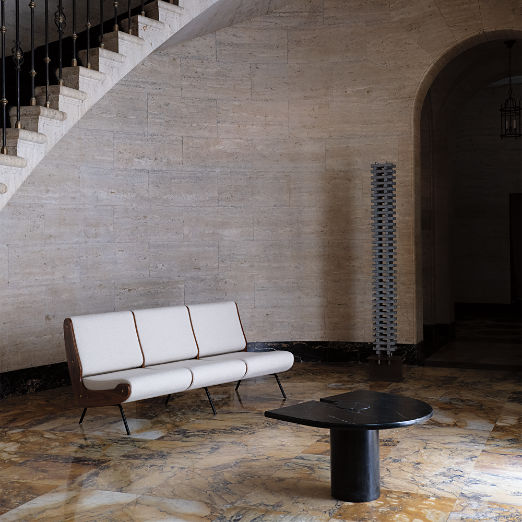 Liguria Rounded Black Marble Side Table with Black Marble Base by Gianfranco Frattini