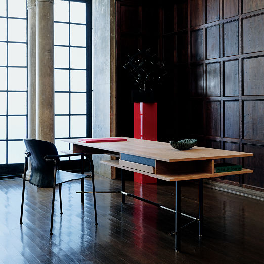 Portofino 87" Cerused White Oak Wood Desk by Gianfranco Frattini