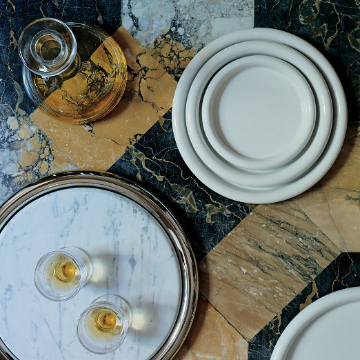 Piero Round Stainless Steel and Marble Serving Tray Set by Gianfranco Frattini