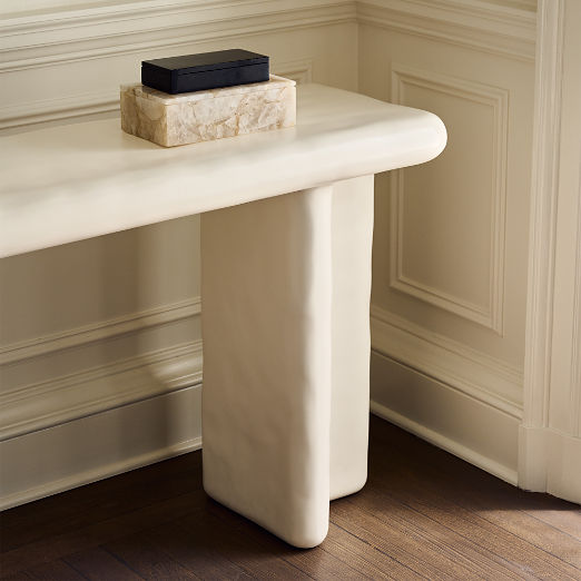 Bodene Ivory Resin Console Table (60" - 82")