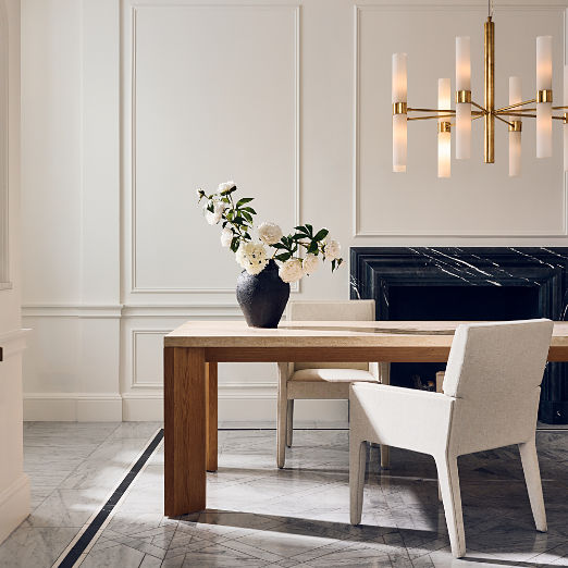 Sydney 95" Rectangular Travertine Dining Table with Walnut Legs