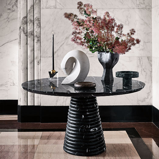 Taza 54" Round Black Marble Dining Table