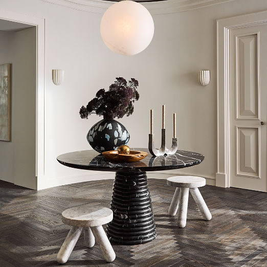 Taza 54" Round Black Marble Dining Table