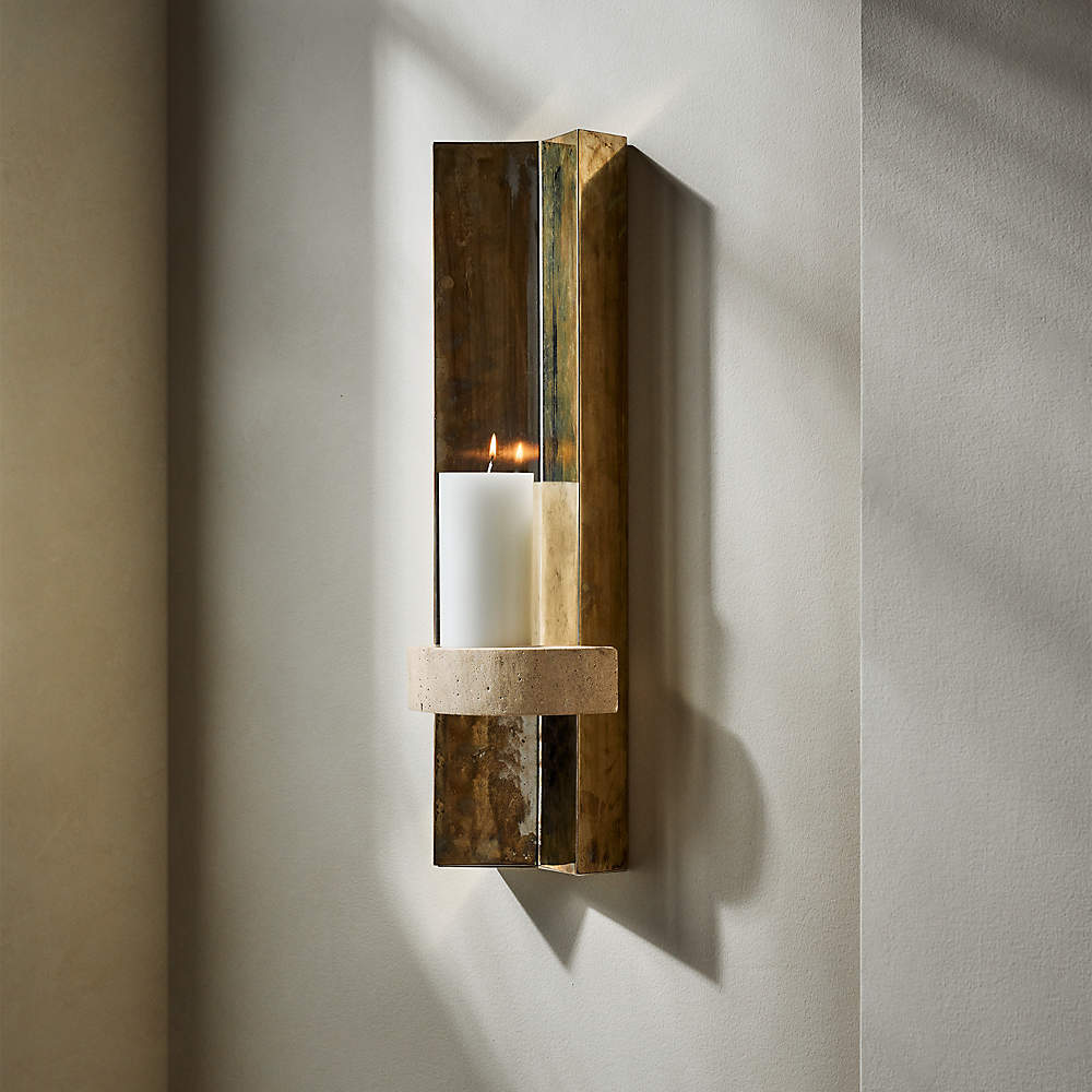 Vela Unlaquered Brass Modern Wall Sconce Taper Candle Holder +