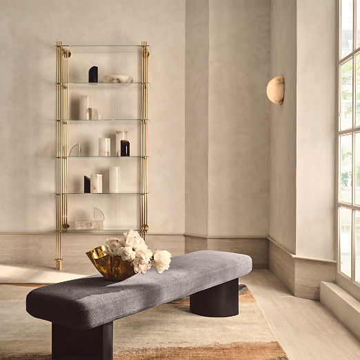 Cambio Brushed Brass Wall Mount Bookshelf with Glass Shelves