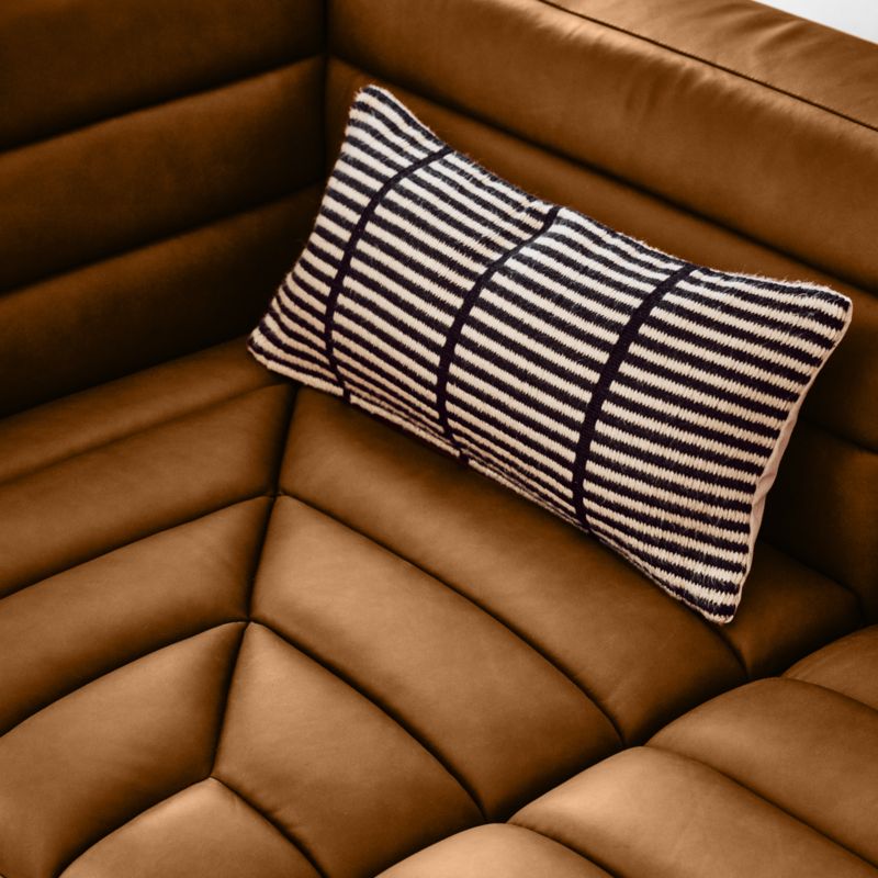 Stria Black and White Woven Silk Lumbar Pillow with Down-Alternative Insert 23''x11'' by Ackerman - image 3 of 8