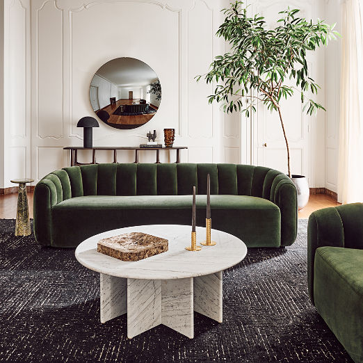 Fitz 98" Channeled Green Velvet Sofa
