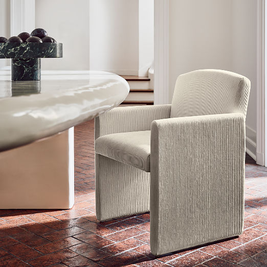 Justine Warm White Corduroy Upholstered Dining Armchair