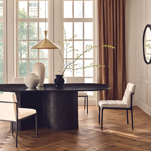 Aster 96" Oval Black Marble and Aluminum Dining Table