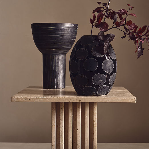 Kettner Grey Ceramic Striped Footed Bowl/Vase