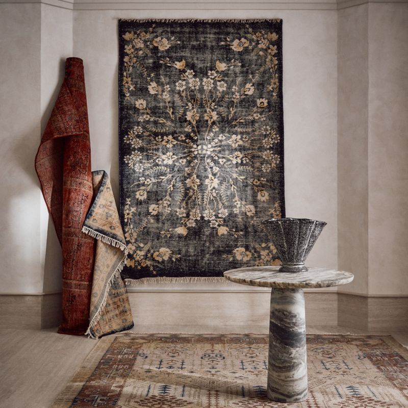 Lavish Hand-Knotted Black Floral Wool Area Rug 6'x9' - image 4 of 6