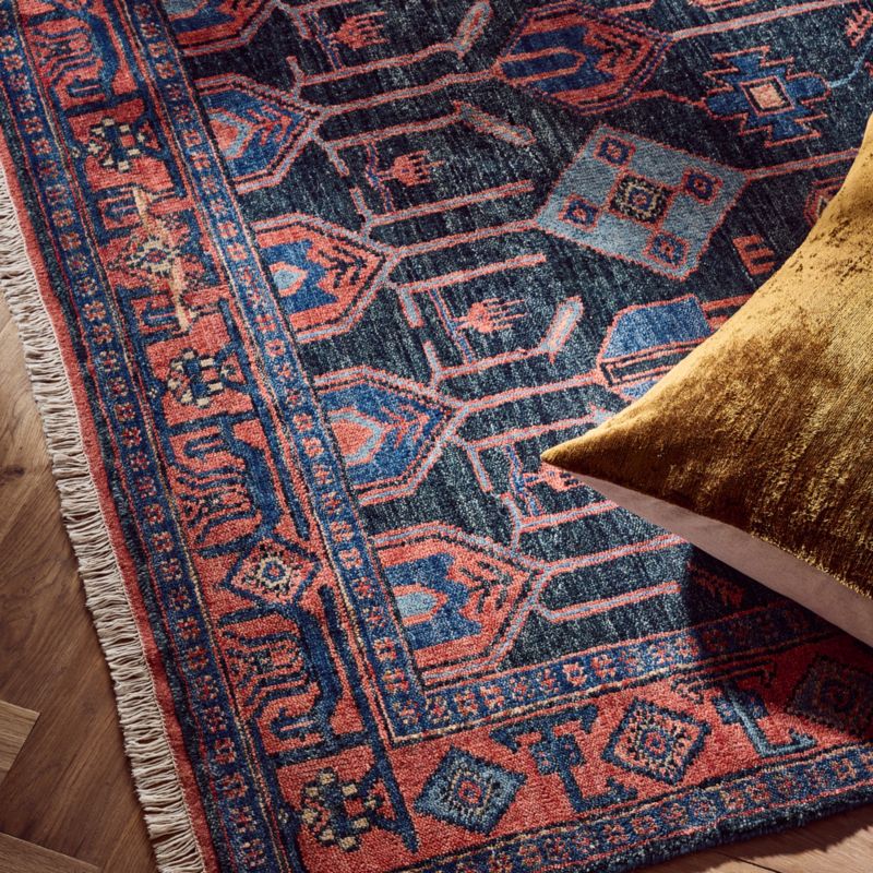 Eros Hand-Knotted Red and Blue Area Rug 8'x10'