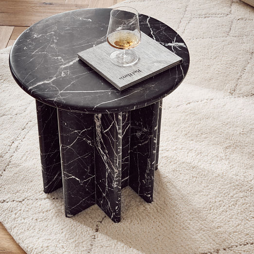 Pasar Round Black Marble Side Table