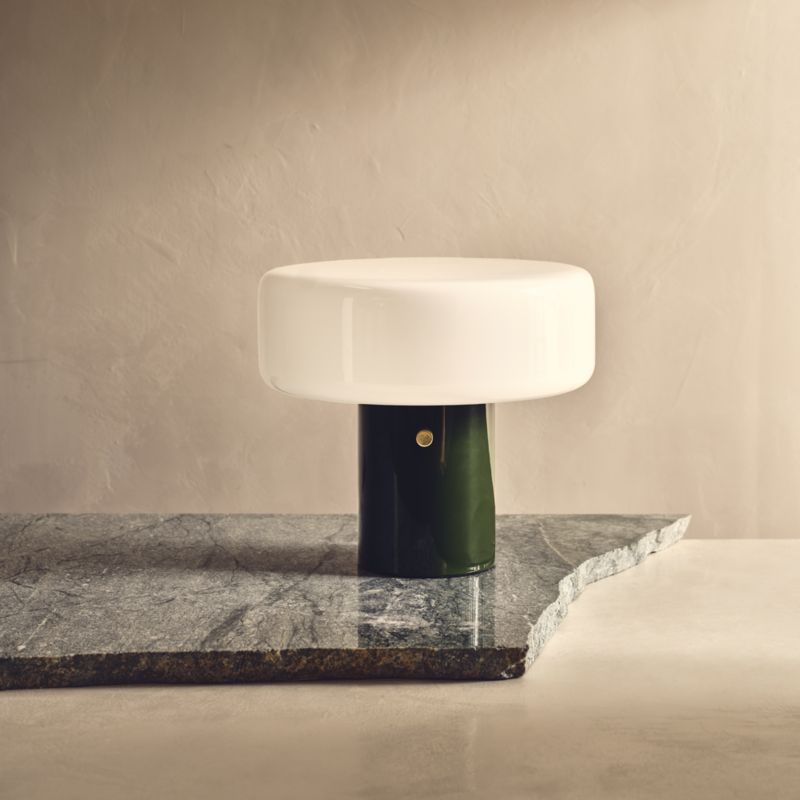 Pill High Gloss Olive Green Iron Table Lamp with Glass Shade by Bill Curry - image 10 of 14