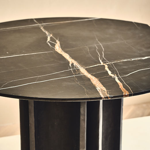 Angeli 48" Round Marble and Cast Aluminum Dining Table