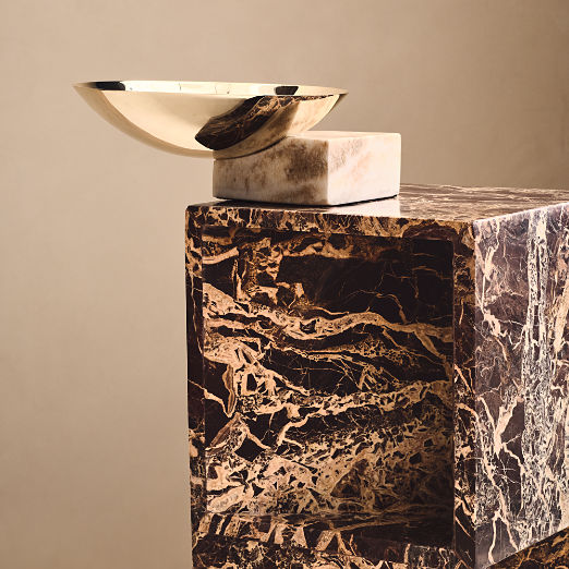 Akri Champagne Gold Stainless Steel and Cream Onyx Low Serving Bowl