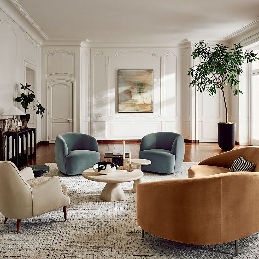 Gwyneth Light Blue Velvet Swivel Chair Set of 2 by Goop