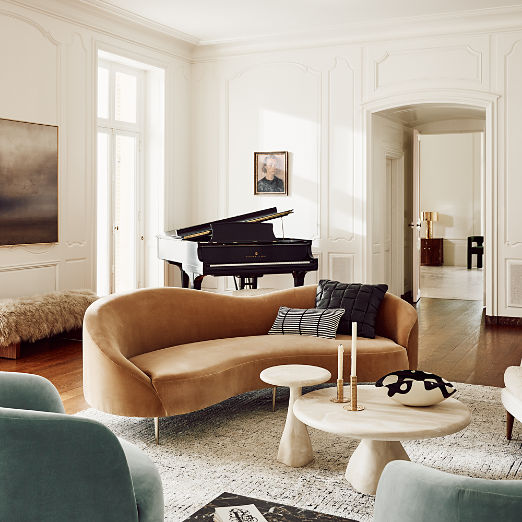Curvo 75" Camel Velvet Apartment Sofa by goop