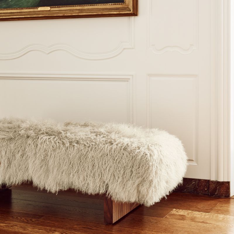 Socca 55" Taupe Sheepskin Upholstered Bench - image 3 of 11