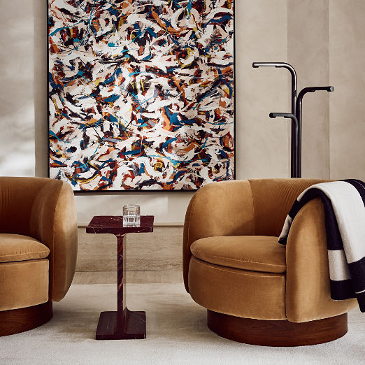 Muir Camel Velvet Swivel Chair Set of 2