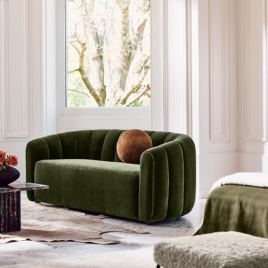 Fitz 72.5" Channeled Green Velvet Loveseat