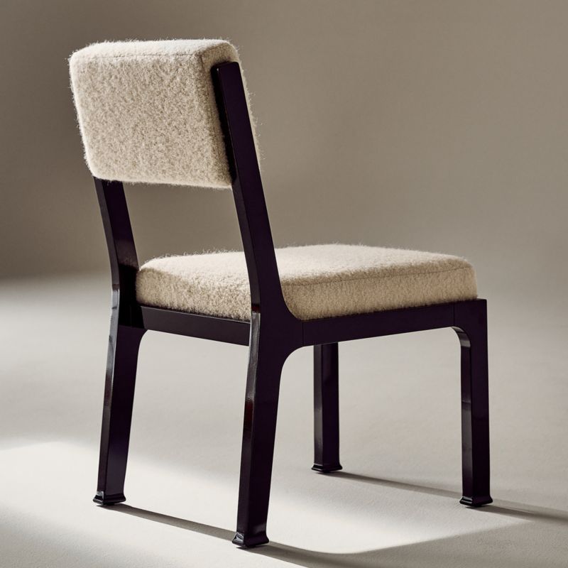 Mireille Lacquered Wood and Ivory Boucle Upholstered Armless Dining Chair by goop - image 5 of 10