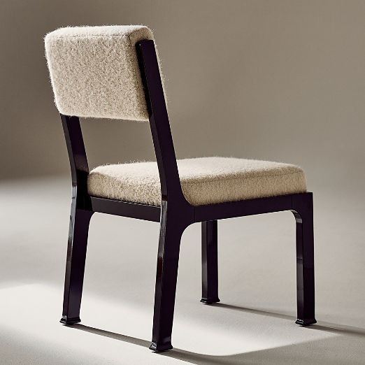 Mireille Lacquered Wood and Ivory Boucle Upholstered Armless Dining Chair by goop
