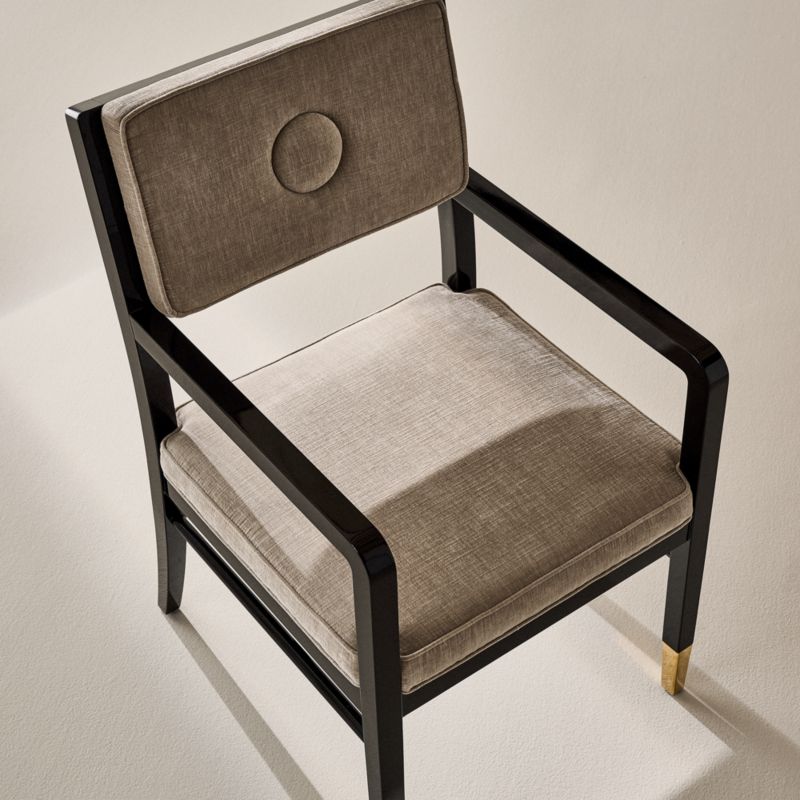 Genevieve Lacquered Wood and Sand Performance Velvet Upholstered Dining Armchair by goop - image 5 of 10