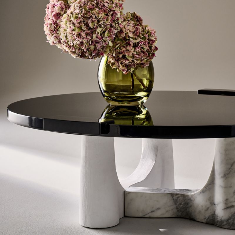 Leandre Black Lacquer and Marble Round Coffee Table by goop - image 6 of 12