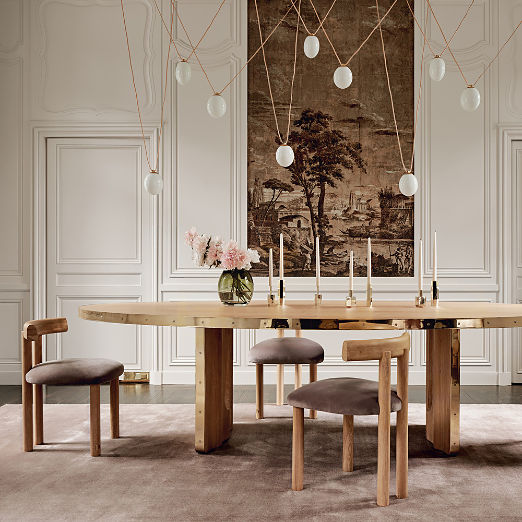 Albertine 110" Oval Oak Wood and Unlacquered Brass Dining Table by goop