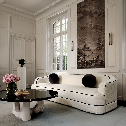 Mylene 97" Ivory Boucle Curved Sofa by goop