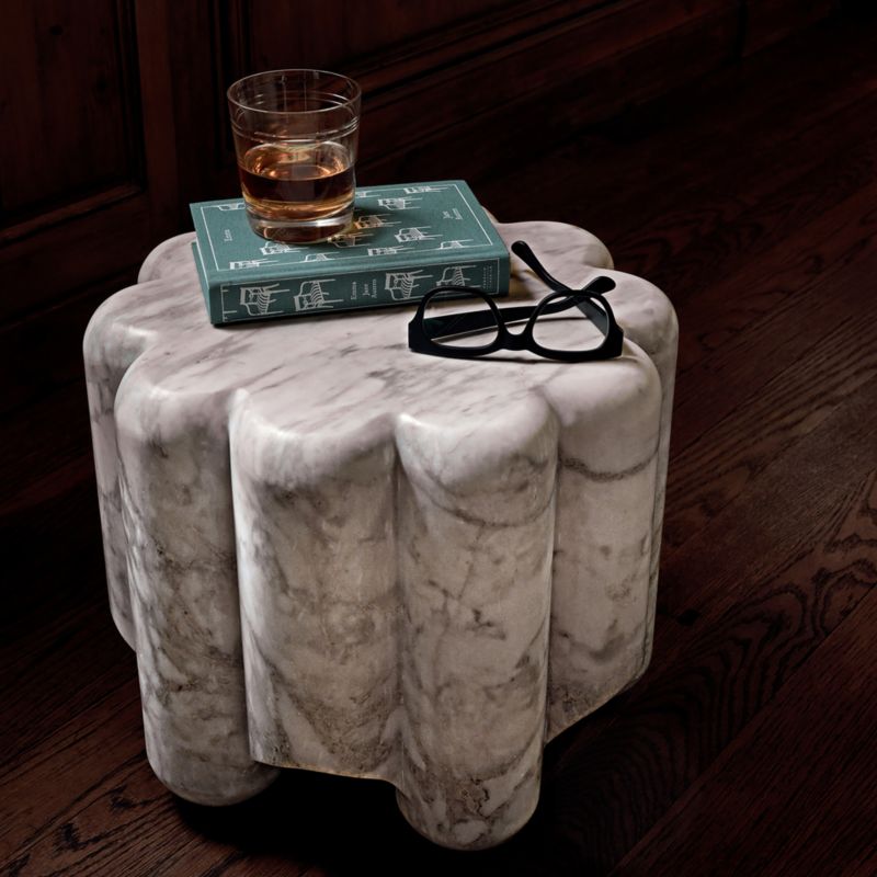 Clemence Carved Marble Short Side Table by goop - image 6 of 14