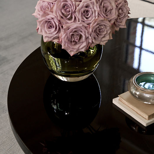 Leandre Black Lacquer and Marble Round Coffee Table by goop