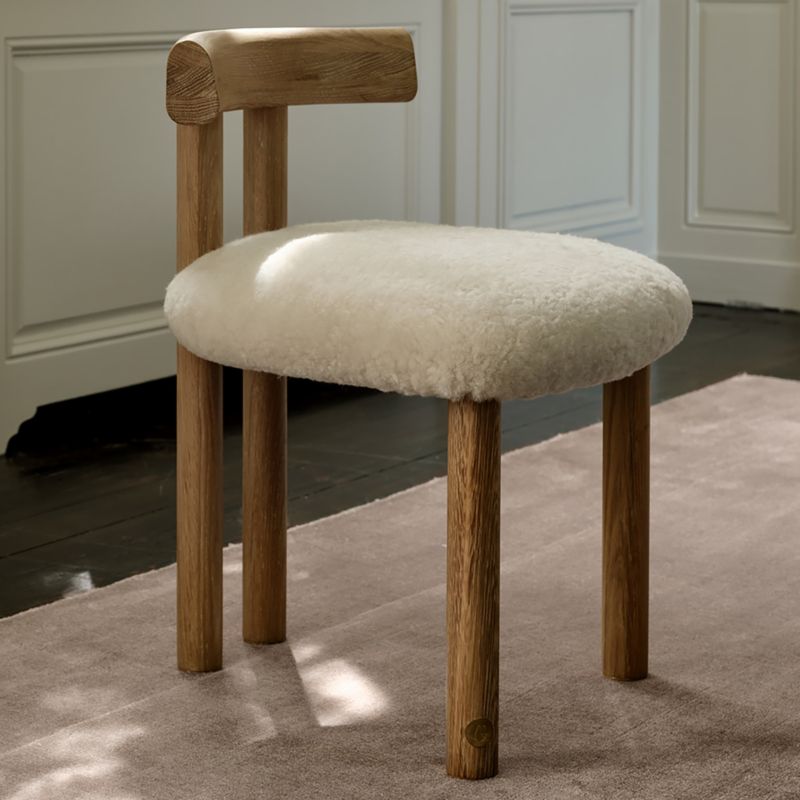 Perle Shearling and Oak Wood Dining Chair by goop - image 5 of 17