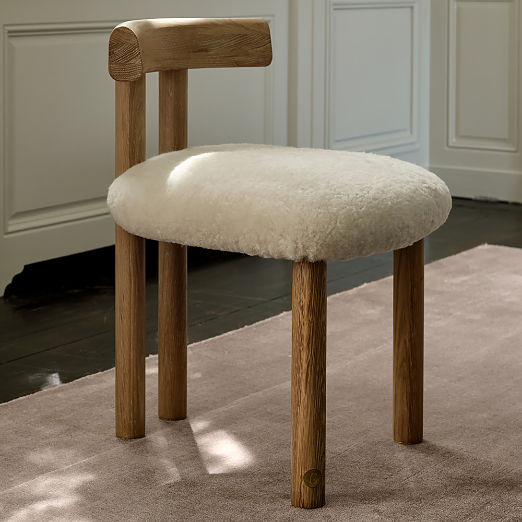 Perle Shearling and Oak Wood Dining Chair by goop