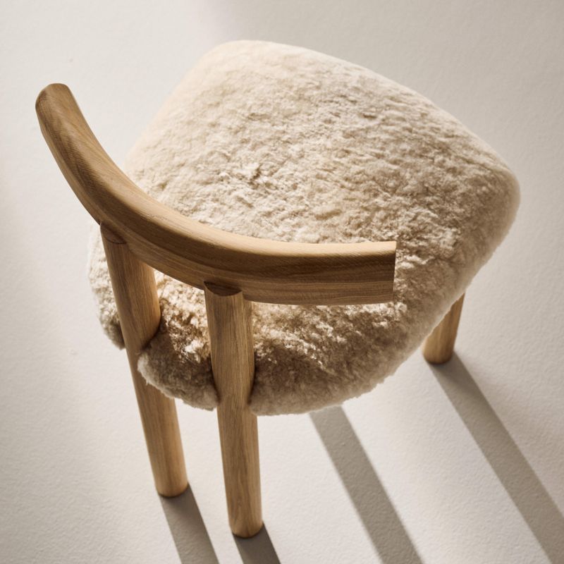 Perle Shearling and Oak Wood Dining Chair by goop - image 6 of 17