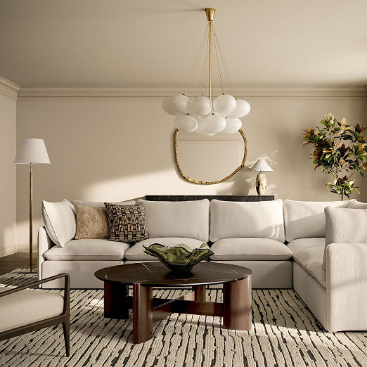 Tule 47" Round Black Marble and Walnut Wood Coffee Table