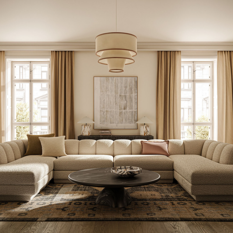 Yarrow 5-Piece L-Shaped Camel Woven Fabric Sectional Sofa - image 2 of 13