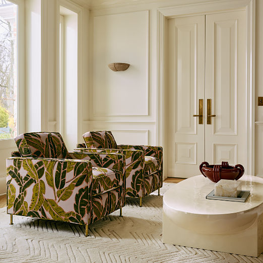 Brett Palm Print Velvet Accent Chair Set of 2