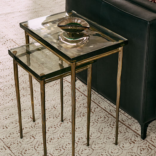 Nari 2-Piece Cast Glass and Brass Side Table Set