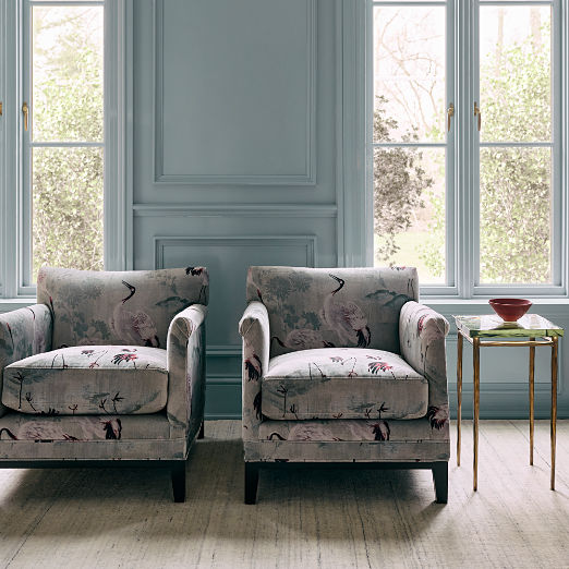 Olson Crane Print Performance Velvet Accent Chair Set of 2