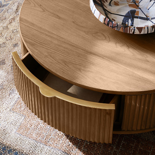 Davison 40" Fluted Round Oak Coffee Table
