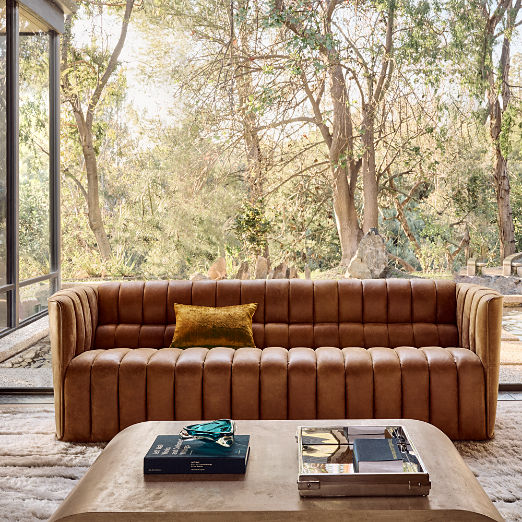 Ripple 88" Brown Leather Sofa by Steen Østergaard