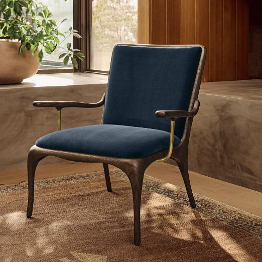 Colby Blue Faux Mohair Accent Chair with Oak Frame