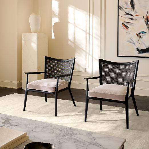 Thomas Cane Accent Chair with Off-White Velvet Cushion by Paul McCobb Set of 2